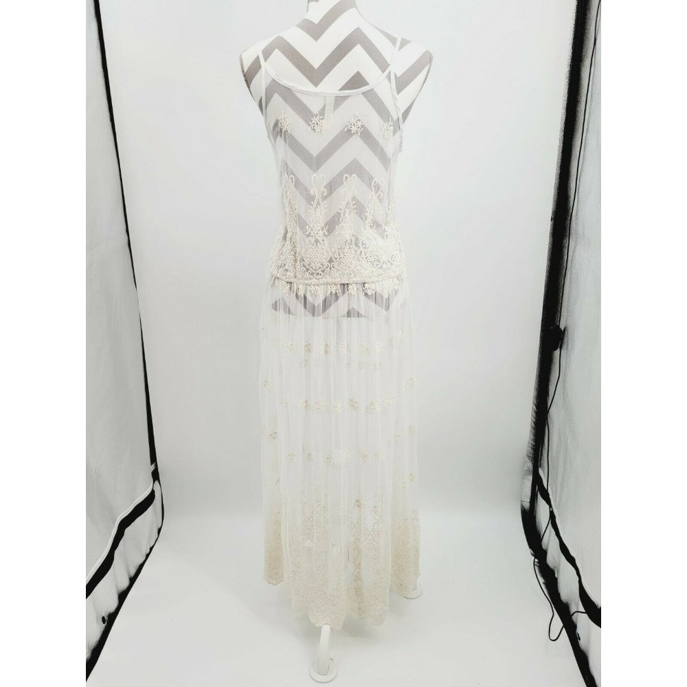 Gypsy Junkies Sasha Floral Embroidered Mesh Maxi Slip Dress Size S/M Filigree - Picture 8 of 12